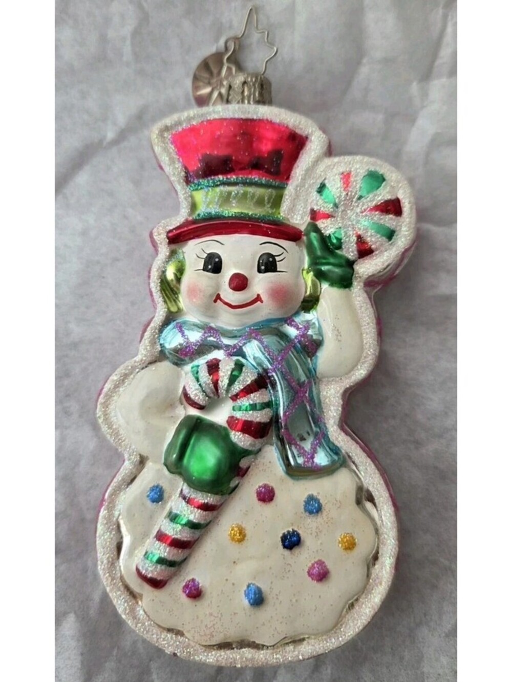Christopher Radko Gingermint Snowman Cookie, Handpainted Glass Ornament, Mint